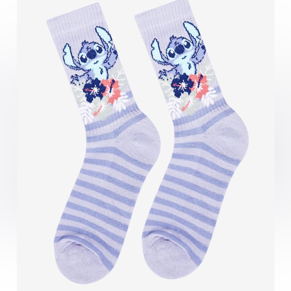 Disney Lilo & Stitch Floral Stripe Crew Socks Hot Topic